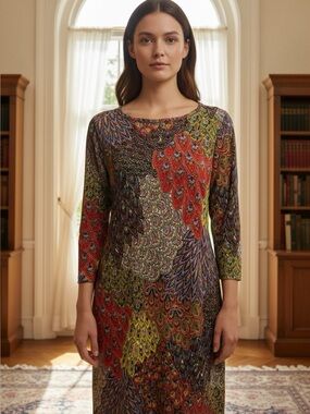 MSK Vibrant Long Sleeve Dress with Paisley Patterns